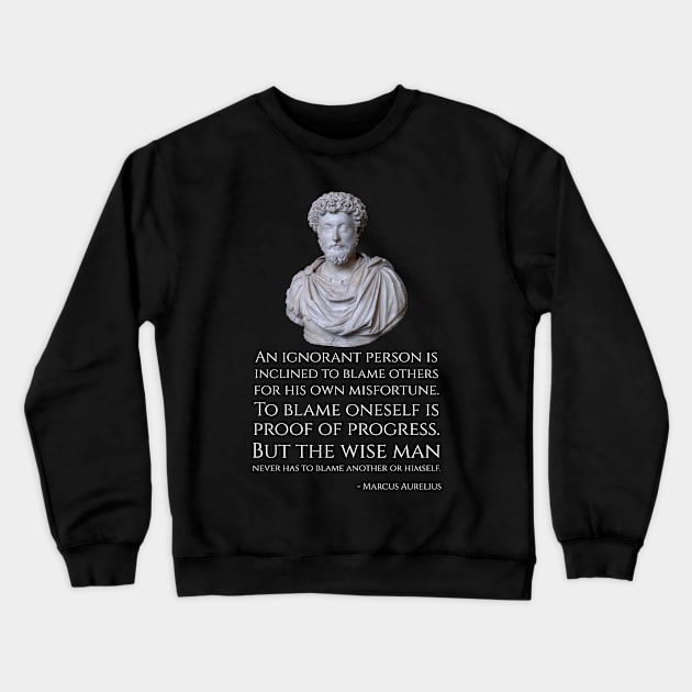 An ignorant person is inclined to blame others for his own misfortune. To blame oneself is proof of progress. But the wise man never has to blame another or himself. - Marcus Aurelius Crewneck Sweatshirt by Styr Designs